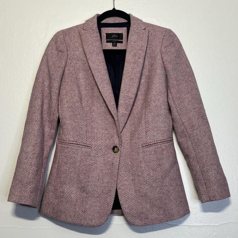 J.Crew‎ Parke Blazer Chantal Herringbone Wool Button Lavender Womens Sz 00
